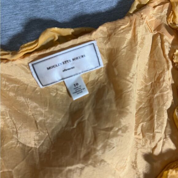 Anthropologie's Moulinette Soeurs Golden Ruffle Dress. Textured Dot Size 10 - Picture 8 of 15